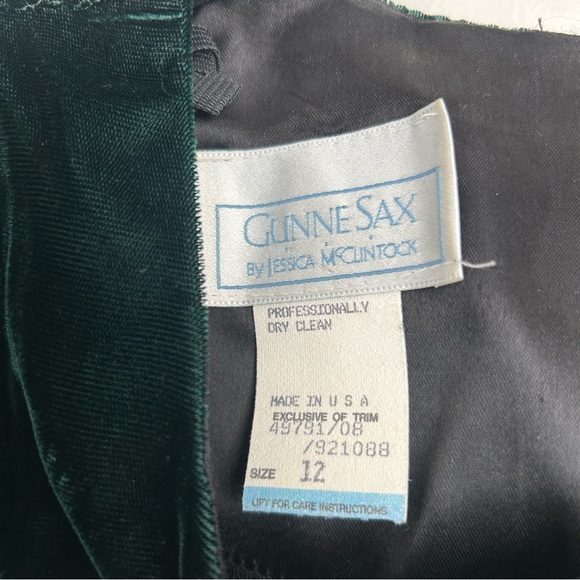 Vintage Gunne Sax Jessica McClintock 1980s Green Velvet Drop Waist Size 12 - Picture 3 of 7